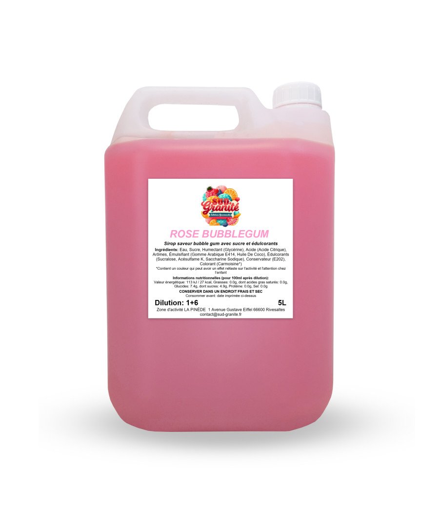 Bidon 5L sirop granité Bubble Gum pour machine à granité