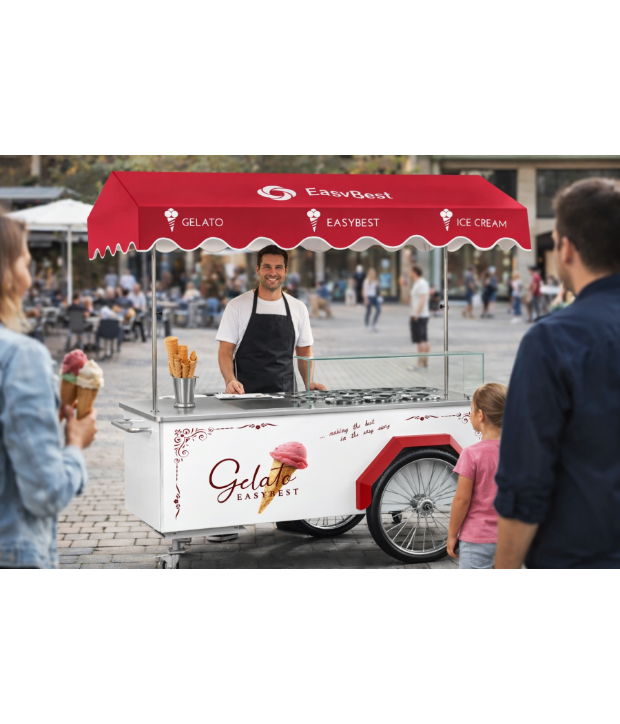 chariot gelato EasyBest en marché avec clients