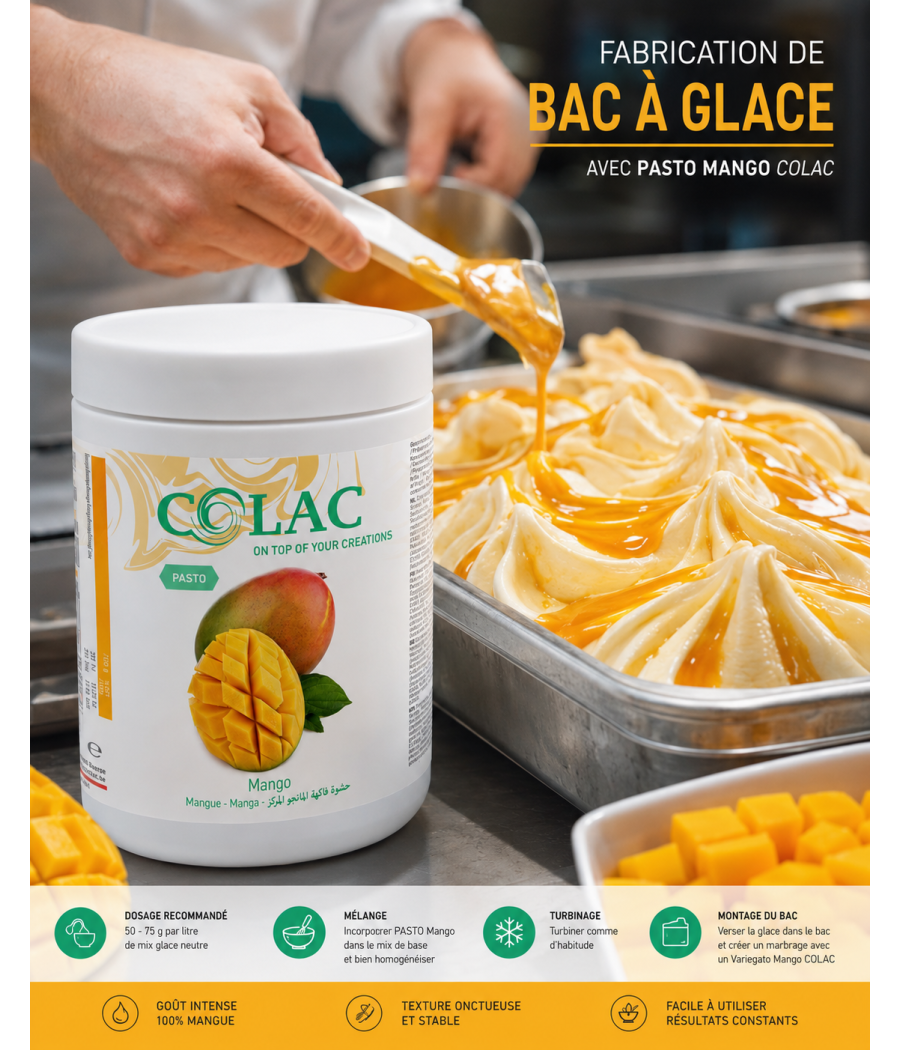 Chef glacier incorporant le Pasto Mangue dans une turbine professionnelle.